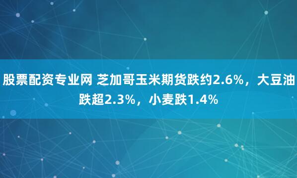 股票配资专业网 芝加哥玉米期货跌约2.6%，大豆油跌超2.3%，小麦跌1.4%